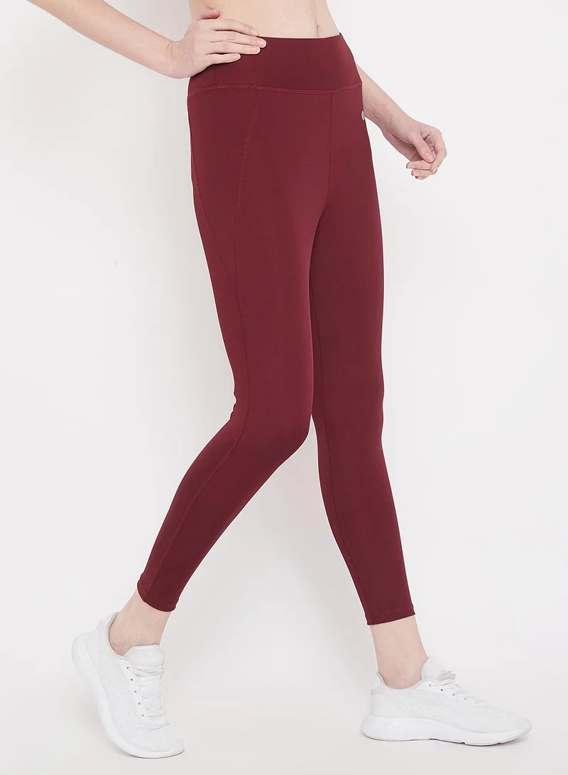 Clovia Red High Rise Activewear Tights in Maroon for Women | Best Price UAE